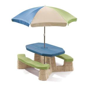Table picnic avec parasol haut socle beige