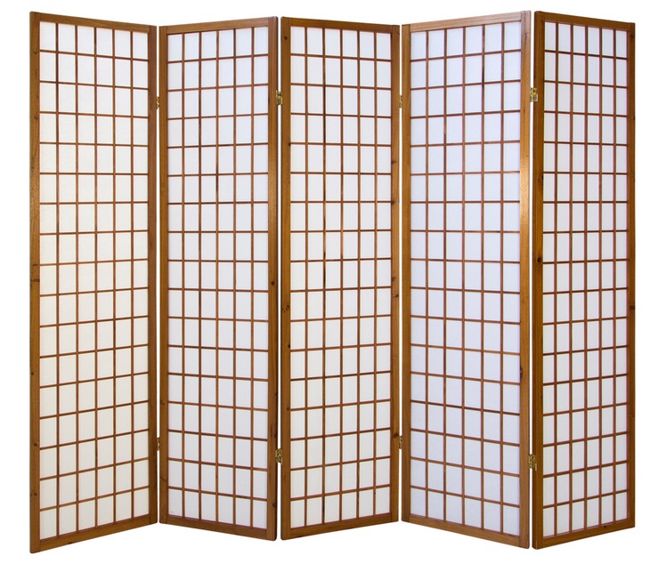 Paravent japonais 5 parties bois brun fonce