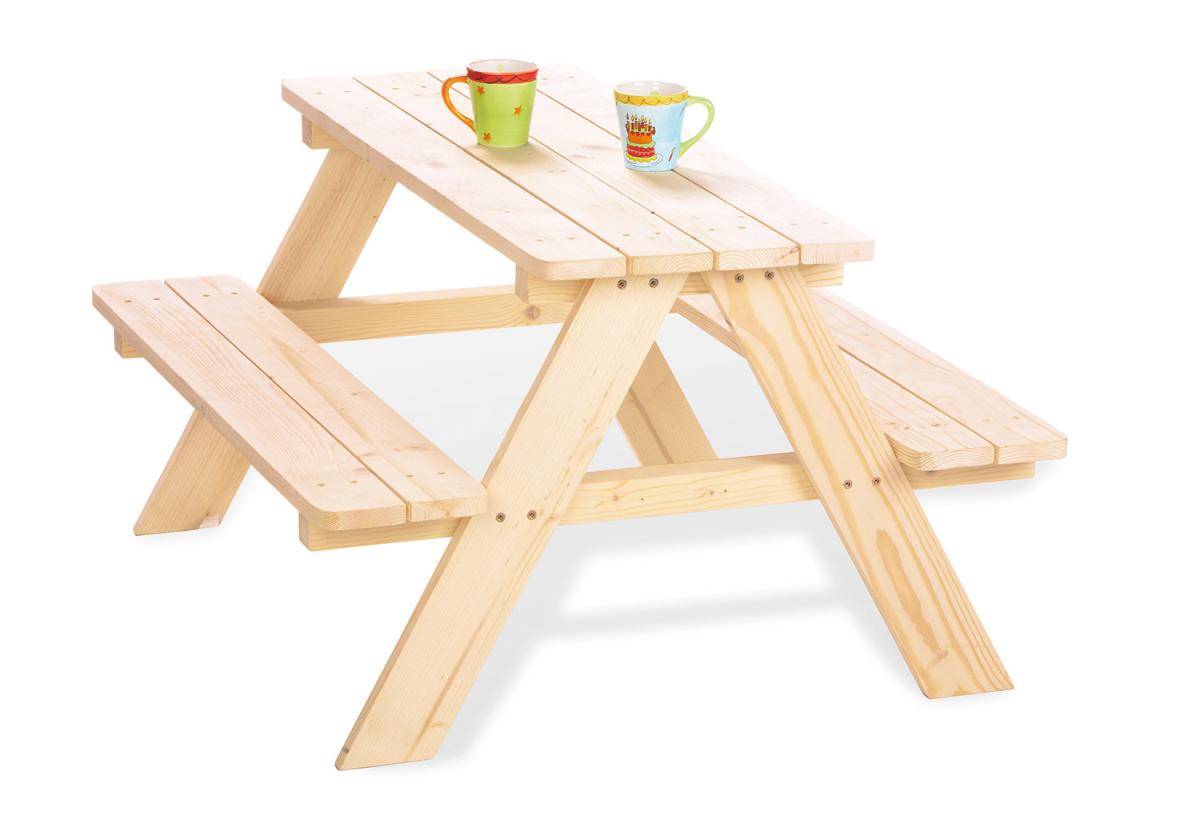 Table en bois 4 places avec bancs Nicky Naturel