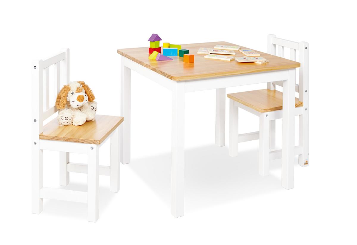 Table enfant Fenna blanc naturel 57x57cm + 2 chaises