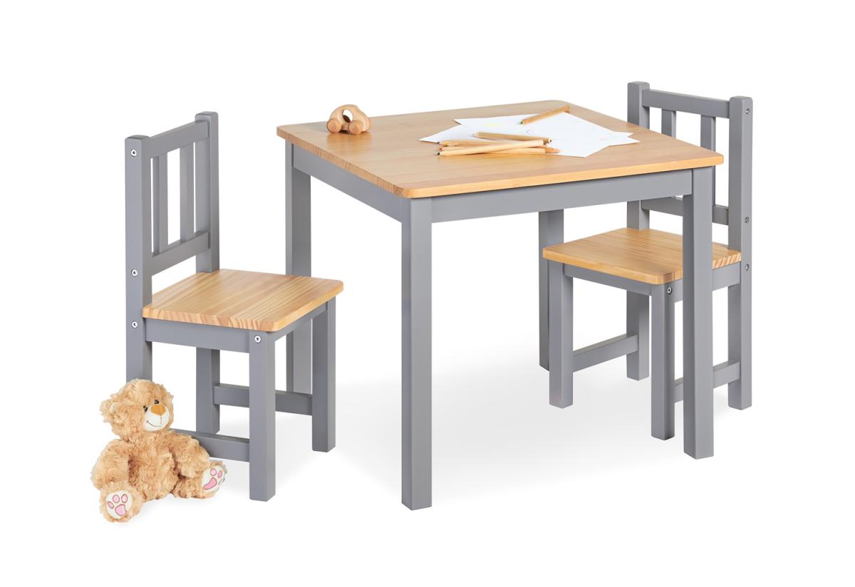 Table enfant Fenna gris naturel 57x57cm + 2 chaises