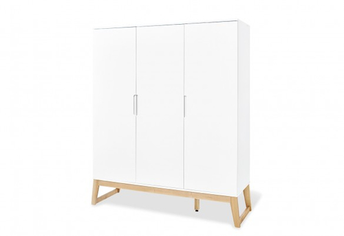 Pinolino Armoire Bridge grande Semi poli fin  MDF uni laqué blanc et massif frêne laqué clair