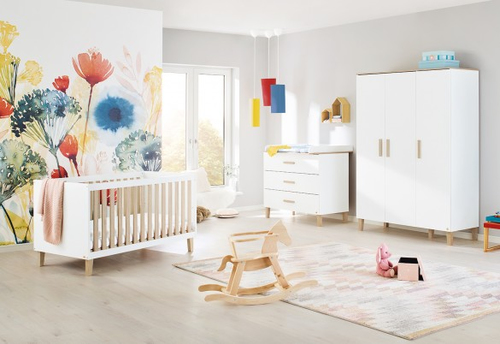Pinolino Chambre de bébé Lumi 3 pièces lit de bébé évolutif commode à langer large armoire grande