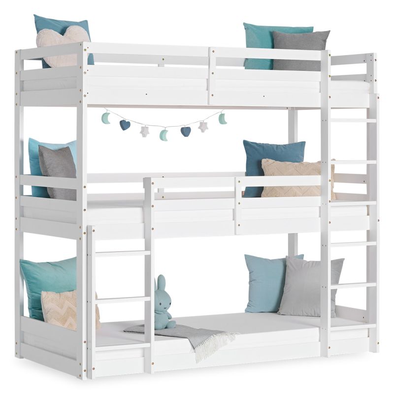 Lit Superposé Triple 90x200 en Bois Blanc