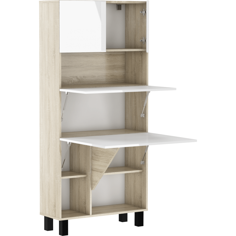 Armoire Placard Convertible en bureau et table de télétravail Homi Chêne blanc brillant 175x80x32cm