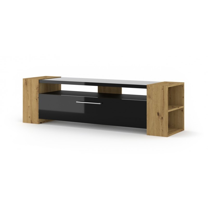 Meuble TV Livia 160 cm - chene artisan et noir brillant