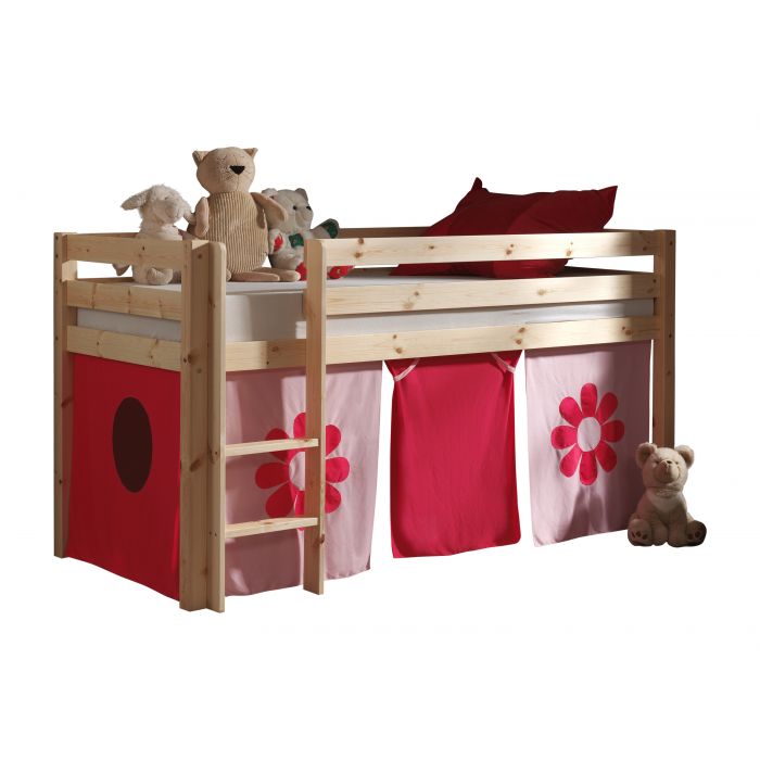 Vipack PINO Lit Compact Pin Massif Naturel 209 x 105 x 114 cm + Rideau de lit Bella