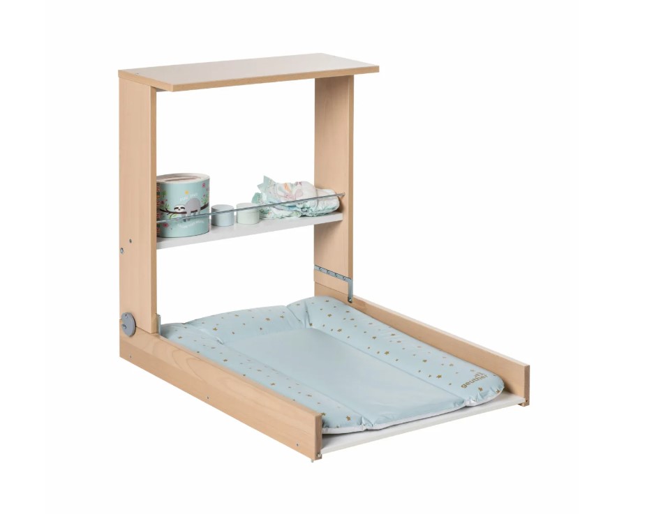 Geuther Table a langer murale WICKI + Matelas Couleur Naturel Motifs Party Animal Vert