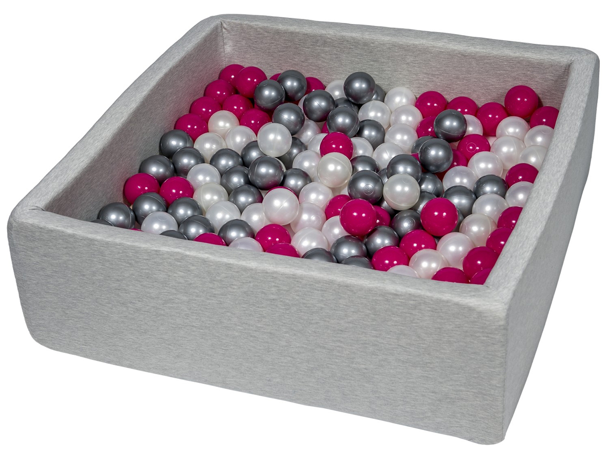 Piscine à balles pour enfant, 90x90 cm, Aire de jeu + 200 balles perle, rose, argent