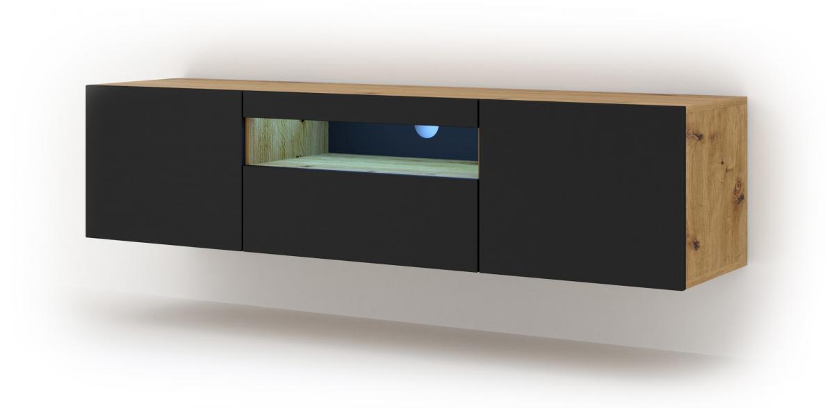 Meuble TV Aura 150 Artisan Eiche Noir Mat Led