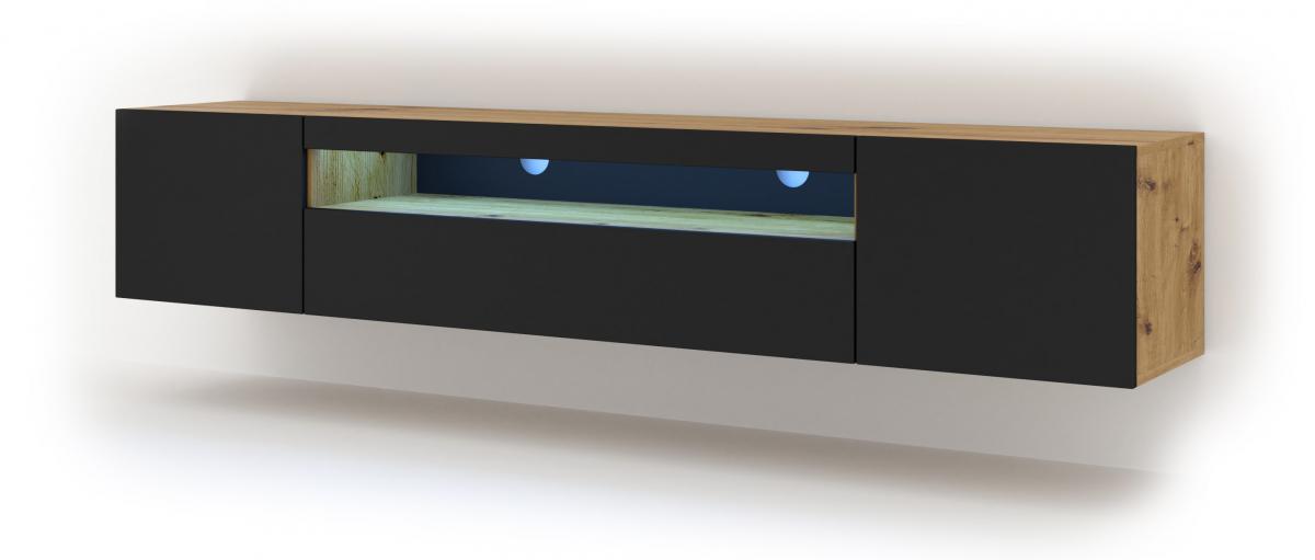 Meuble TV Aura 200 Artisan Eiche Noir Mat Led