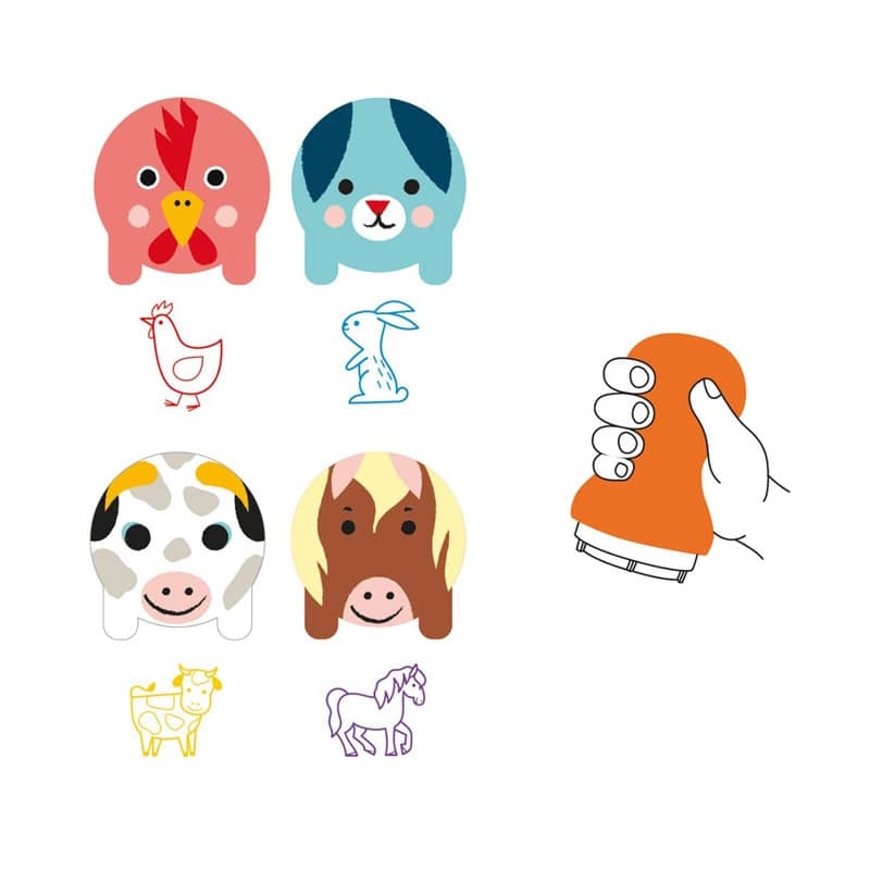 Tampons des petites mains animaux de la ferme