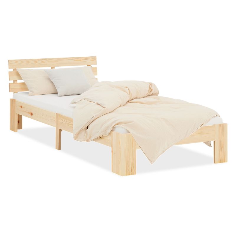 Lit simple en bois 90x200 avec sommier à lattes naturel
