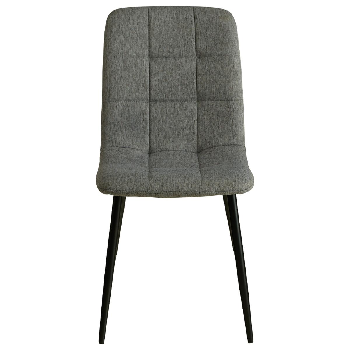 Chaise de salle a manger en tissu aspect lin gris, pietement metal noir, sans accoudoirs