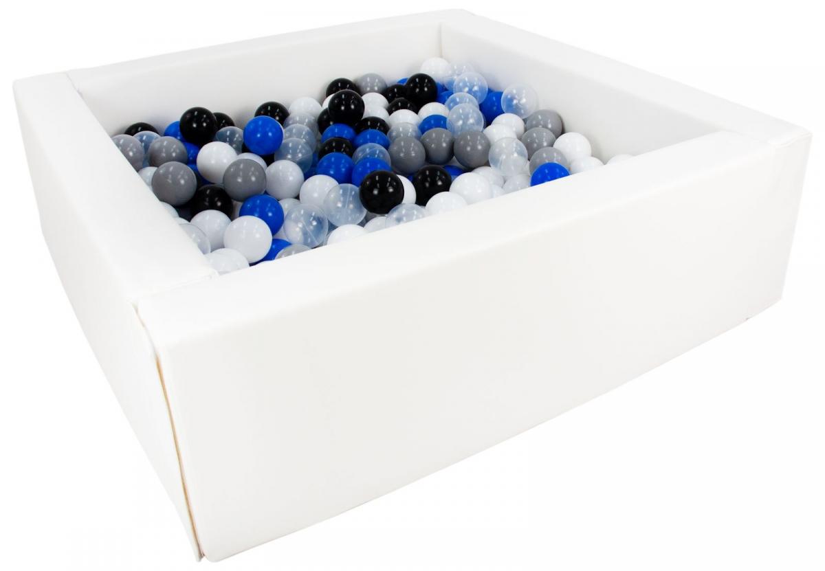 Piscine à balles carrée avec 300 balles - blanc/noir, blanc, transparent, bleu, gris