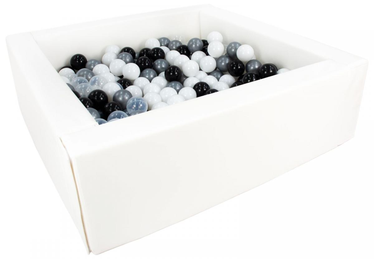 Piscine à balles carrée avec 300 balles - blanc/noir, blanc, transparent, argent