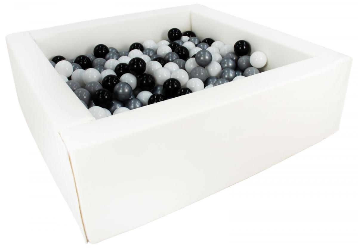 Piscine à balles carrée avec 300 balles - blanc/noir, blanc, gris, argent