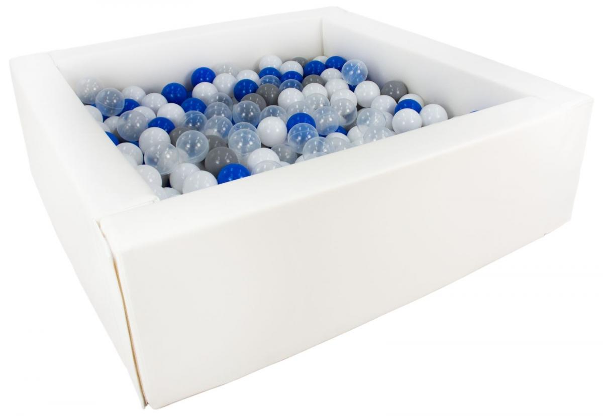 Piscine à balles carrée avec 300 balles - blanc/blanc, transparent, bleu, gris