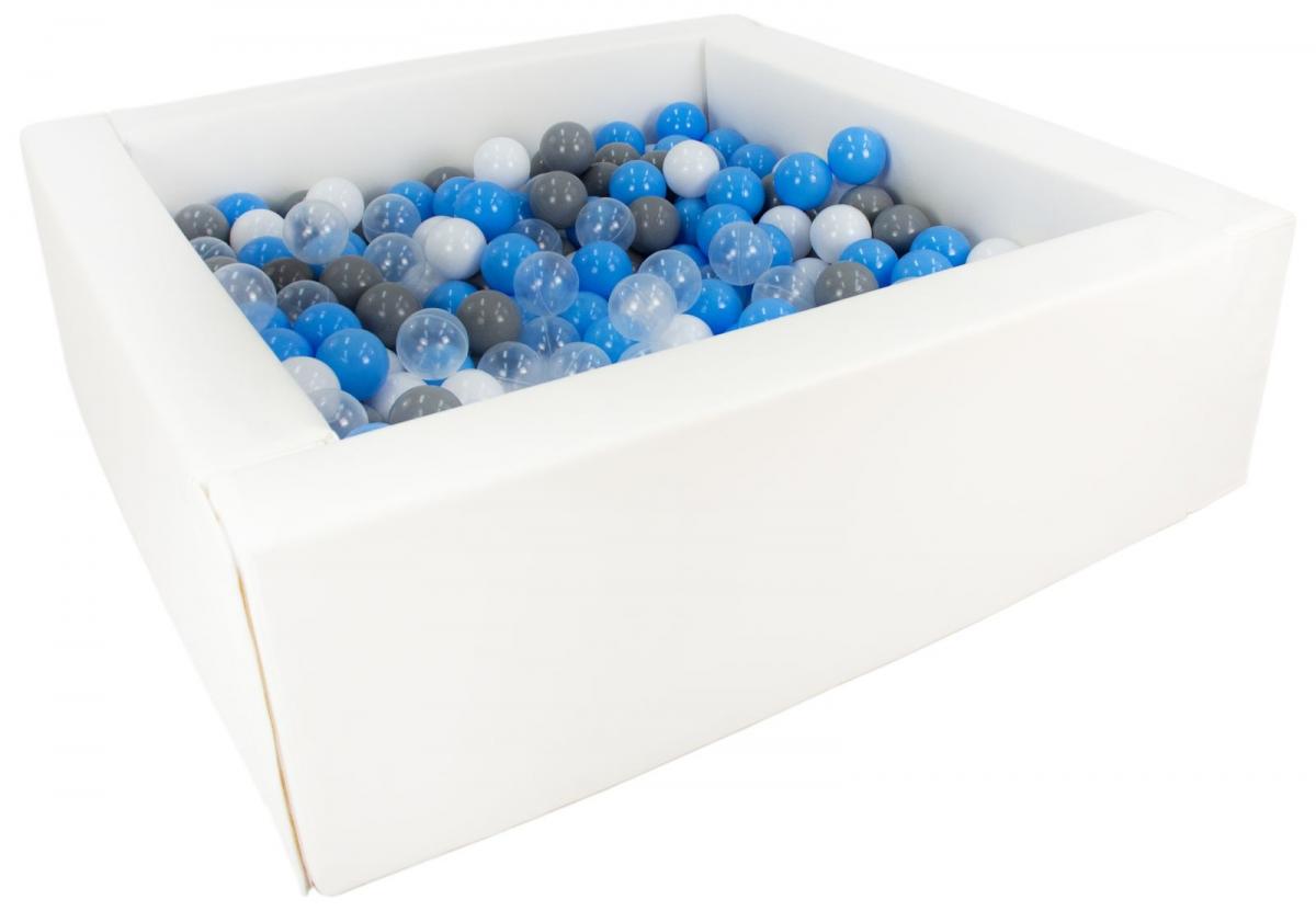 Piscine à balles carrée avec 300 balles - blanc/blanc, transparent, bleu clair, gris