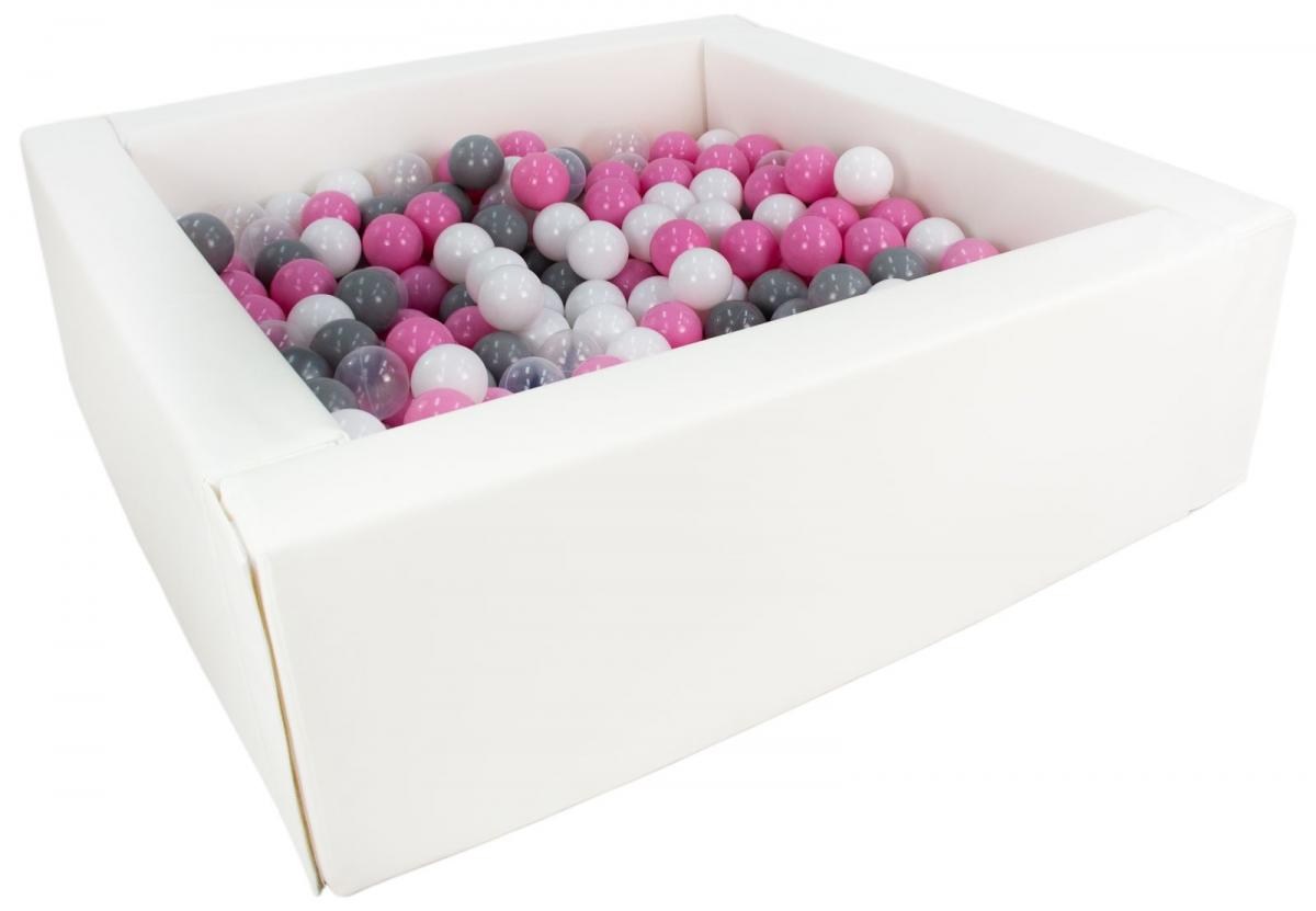 Piscine à balles carrée avec 300 balles - blanc/blanc, transparent, rose clair, gris