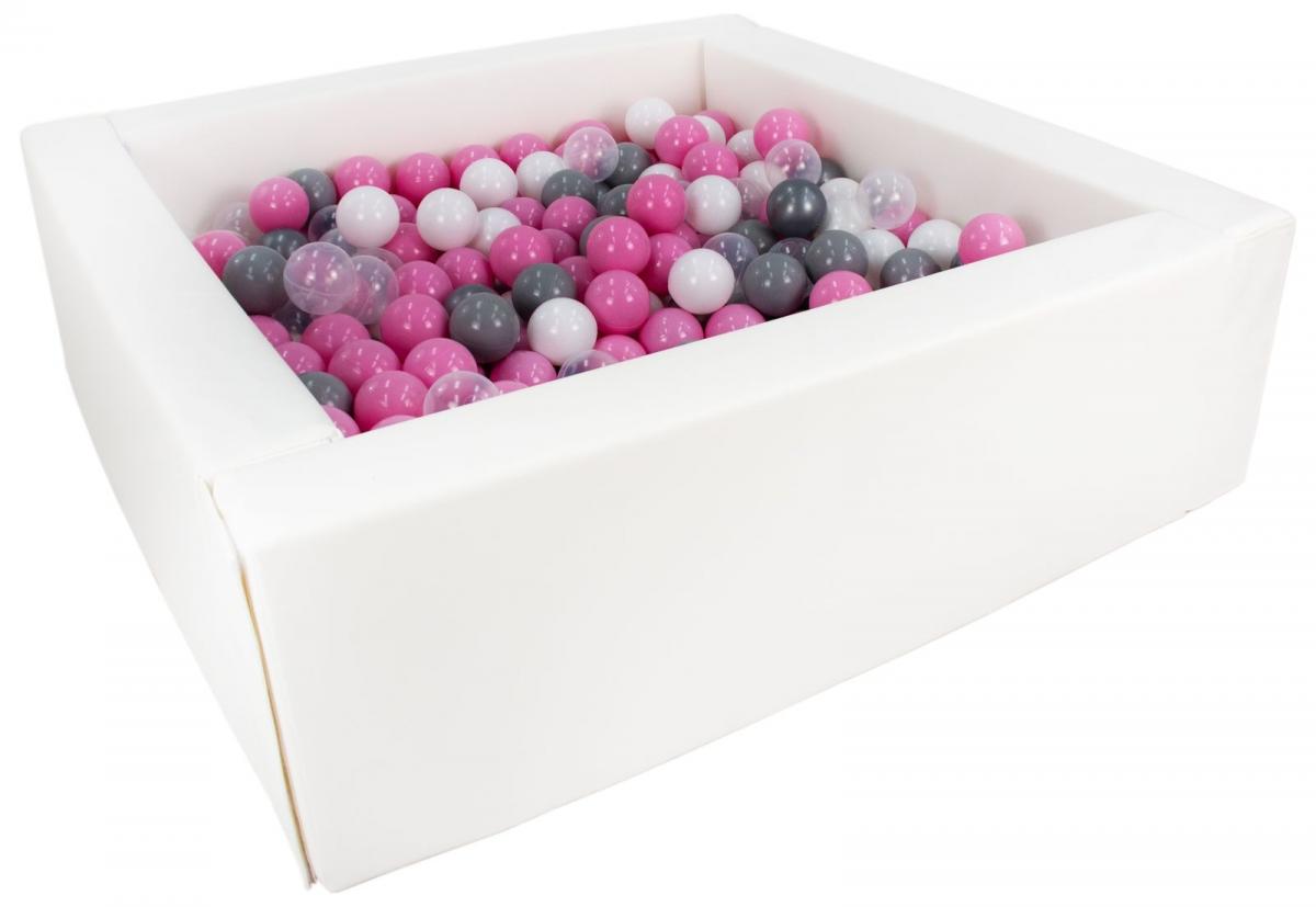 Piscine à balles carrée avec 300 balles - blanc/blanc, transparent, rose clair, gris, argent
