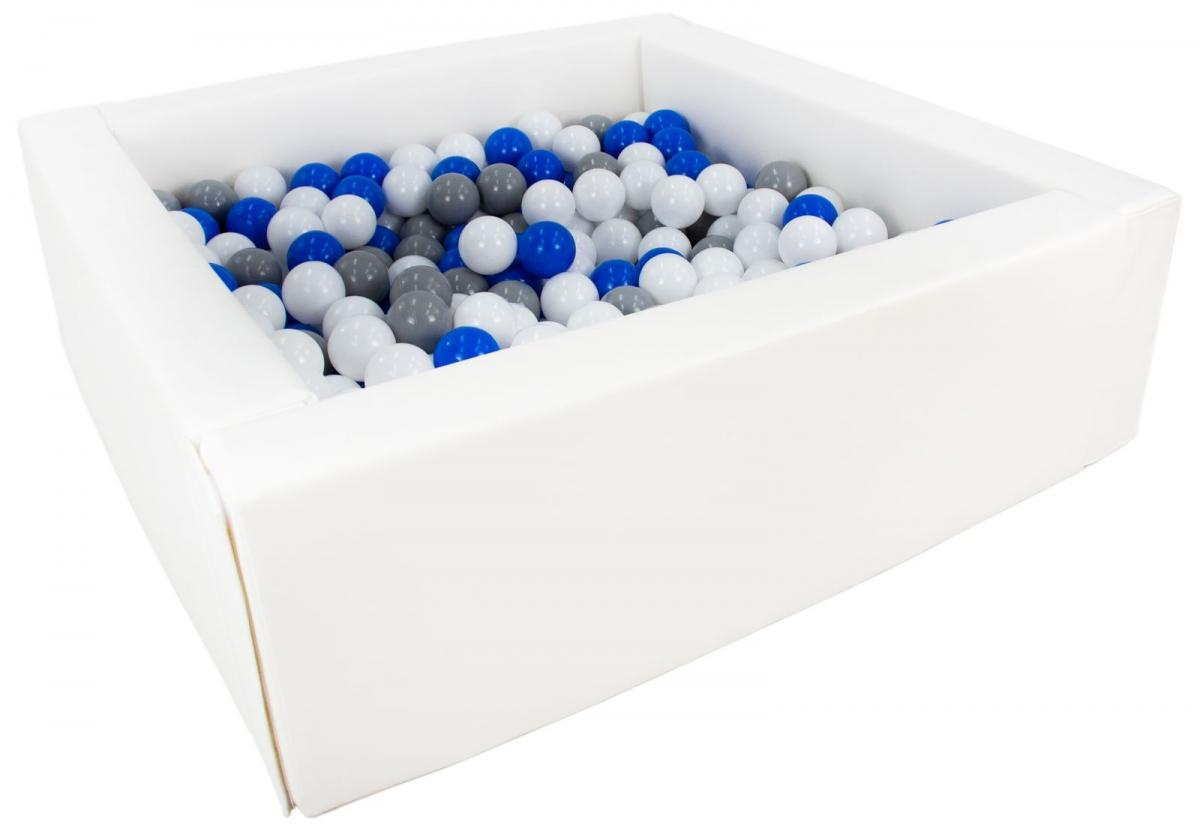 Piscine à balles carrée avec 300 balles - blanc/blanc, bleu, gris