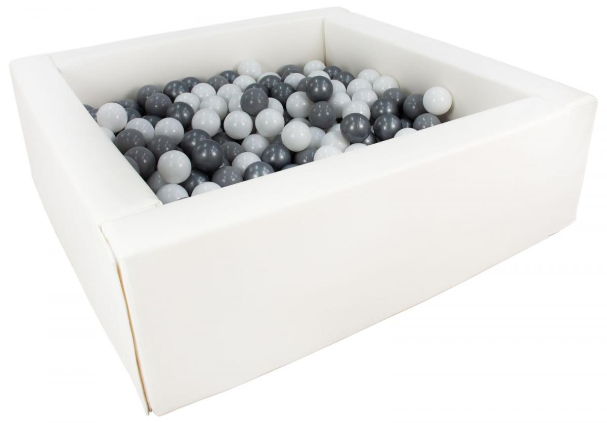 Piscine à balles carrée avec 300 balles - blanc/blanc, gris, argent
