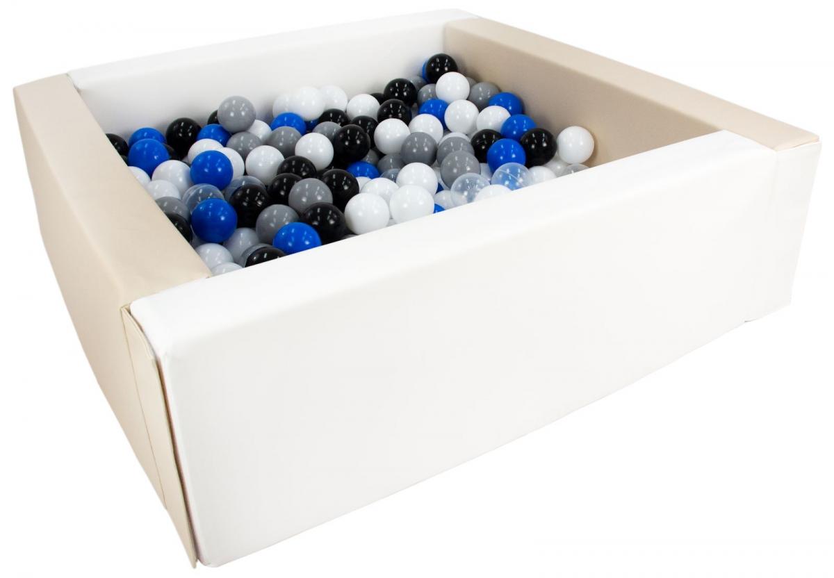 Piscine à balles carrée avec 300 balles - blanc, cappuccino/noir, blanc, transparent, bleu, gris