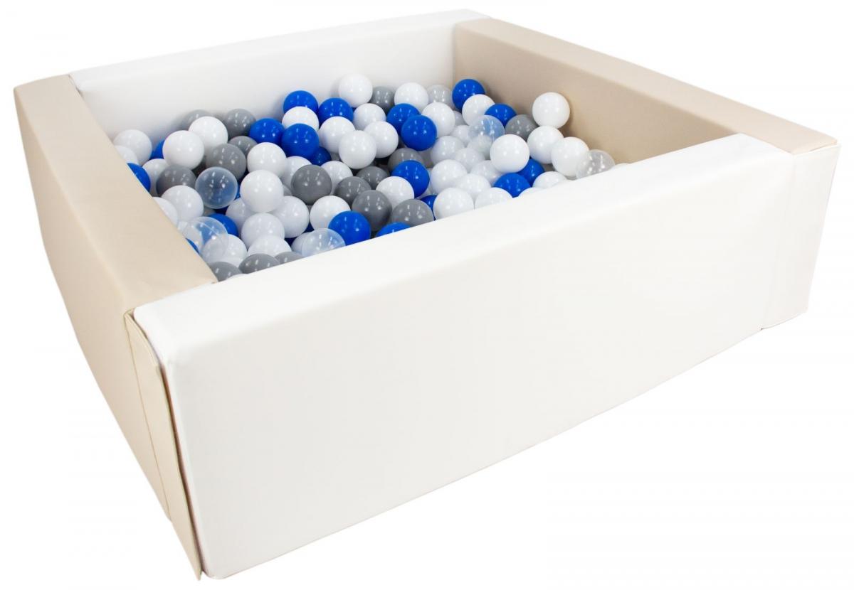Piscine à balles carrée avec 300 balles - blanc, cappuccino/blanc, transparent, bleu, gris