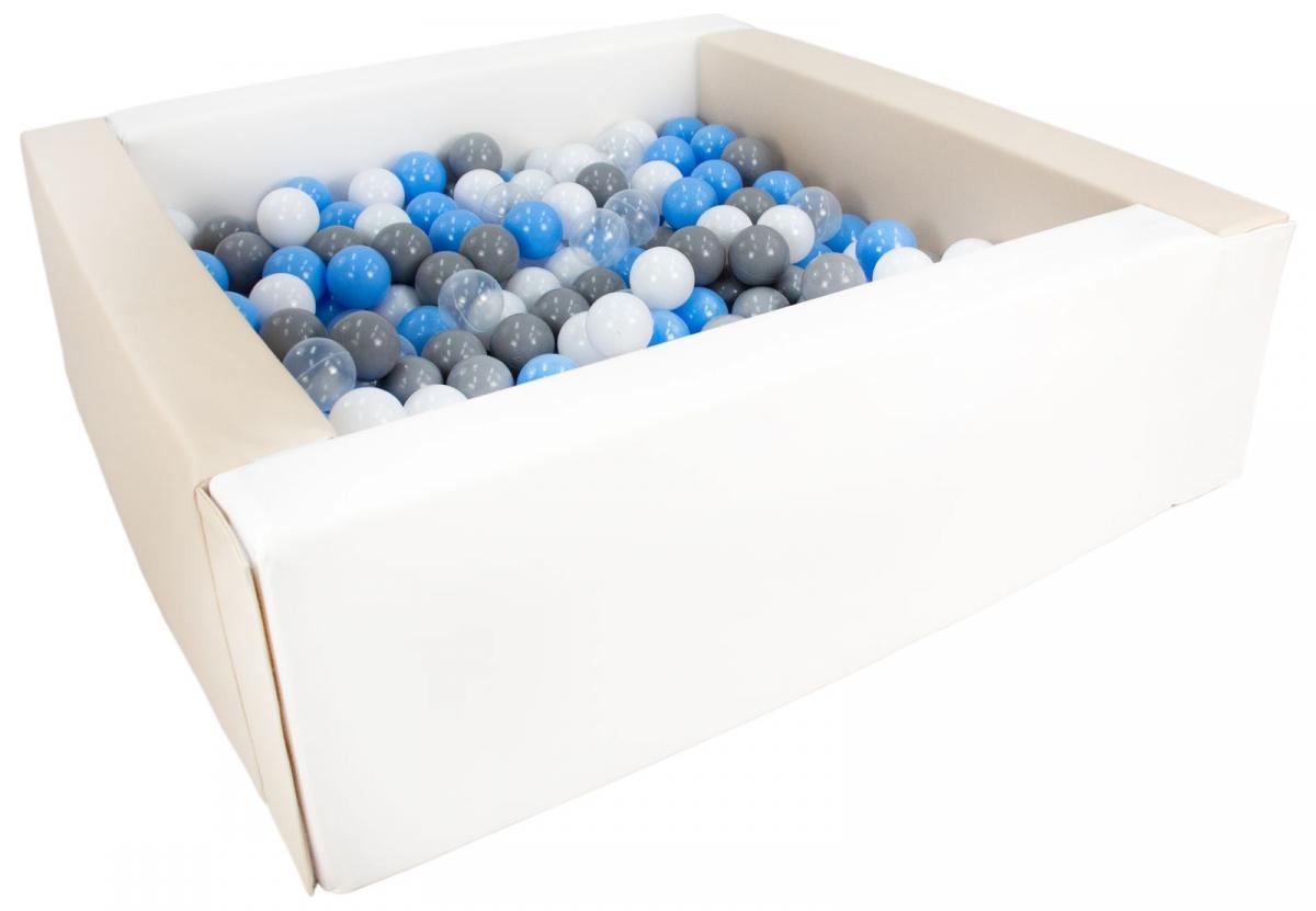 Piscine à balles carrée avec 300 balles - blanc, cappuccino/blanc, transparent, bleu clair, gris