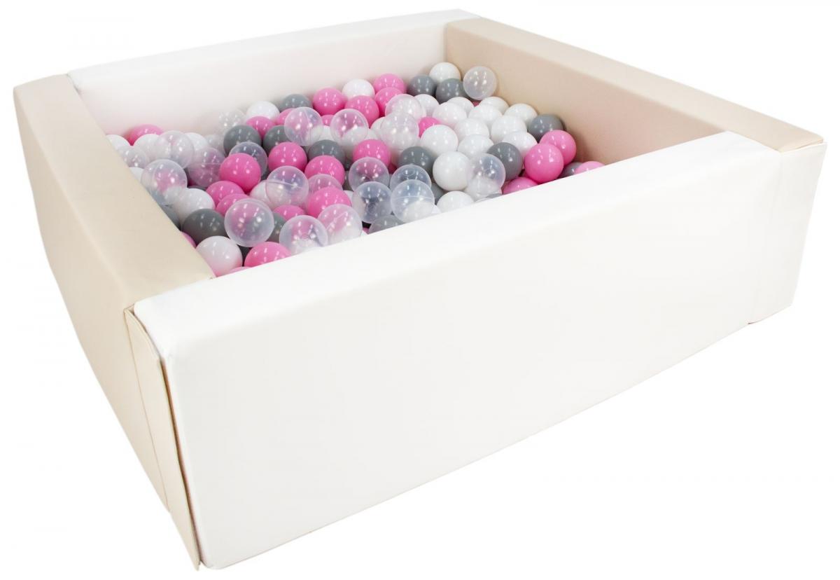 Piscine à balles carrée avec 300 balles - blanc, cappuccino/blanc, transparent, rose clair, gris