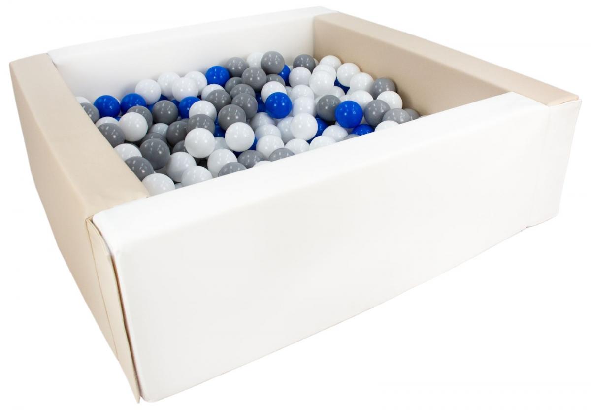 Piscine à balles carrée avec 300 balles - blanc, cappuccino/blanc, bleu, gris