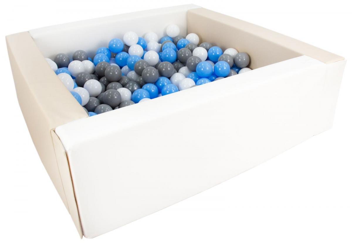Piscine à balles carrée avec 300 balles - blanc, cappuccino/blanc, bleu clair, gris