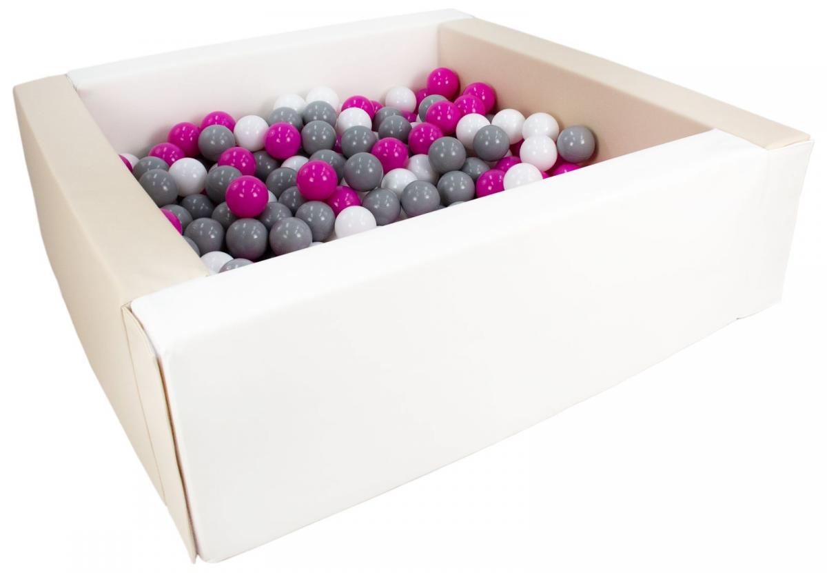 Piscine à balles carrée avec 300 balles - blanc, cappuccino/blanc, rose, gris