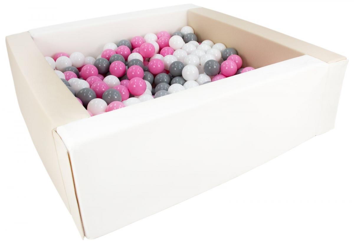 Piscine à balles carrée avec 300 balles - blanc, cappuccino/blanc, rose clair, gris