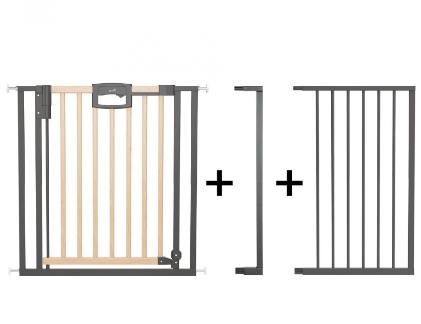 Barrière de porte à pression Easylock Plus bois/metal 136,5 cm - 144,5 cm Nature/Noir