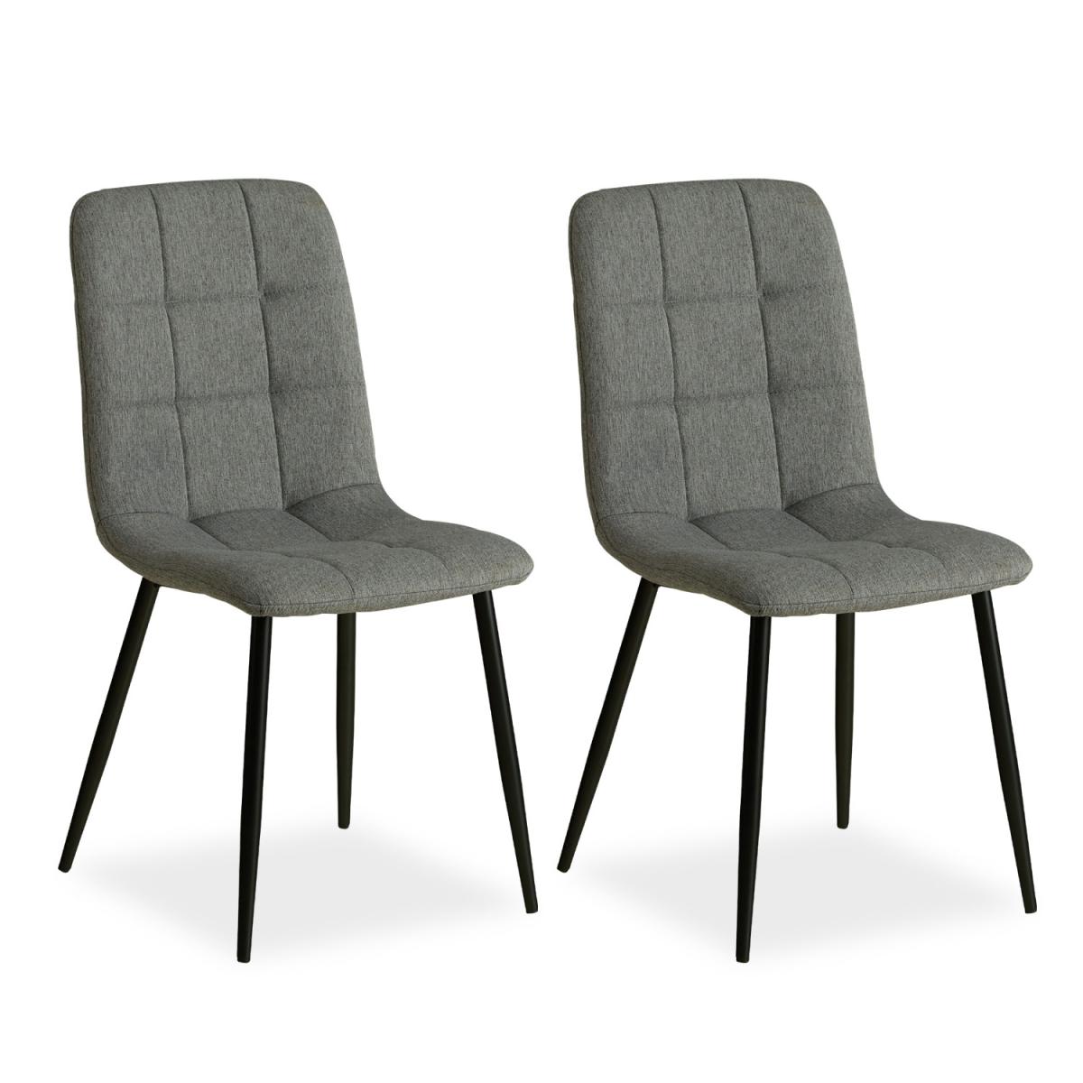 Lot de 2 chaises de salle a manger en tissu aspect lin gris, pieds metal noir