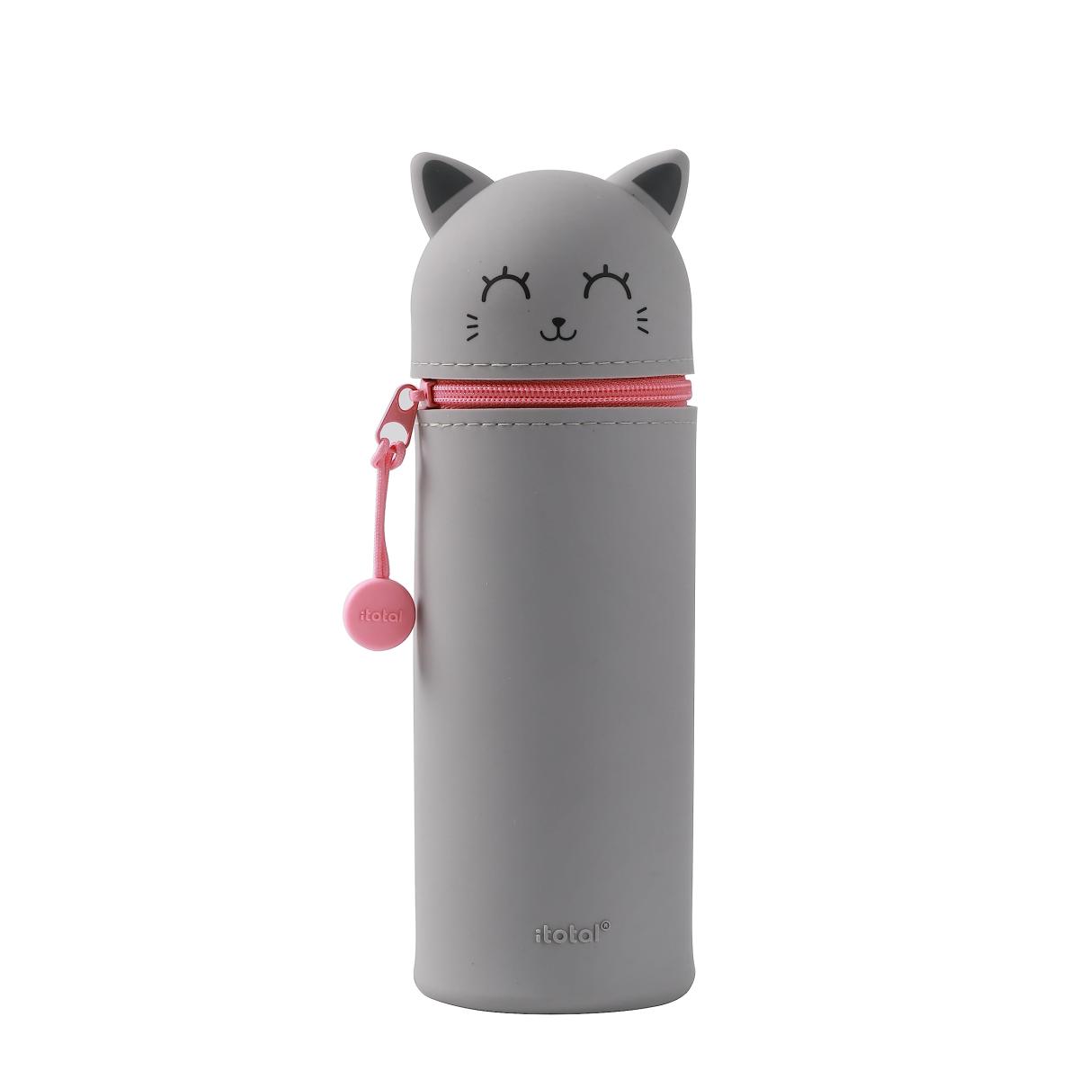 Trousse en Silicone Souple 2-en-1 - chat gris