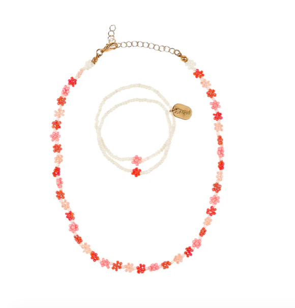 Set collier et bracelet milie fleur rose
