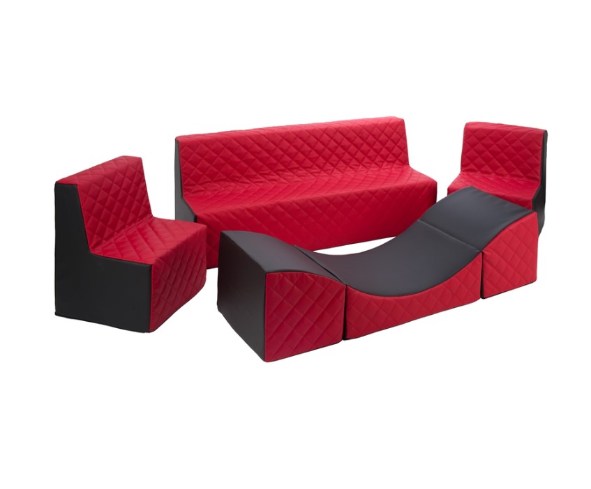Ensemble de meubles en mousse : 2 chaise Canapé et fauteuil noir-rouge