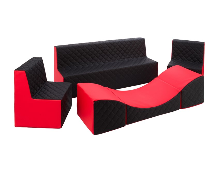 Ensemble de meubles en mousse : 2 chaise Canapé et fauteuil rouge-noir