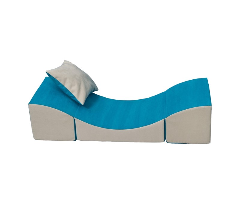 Pouf en mousse dépliant bleu-beige