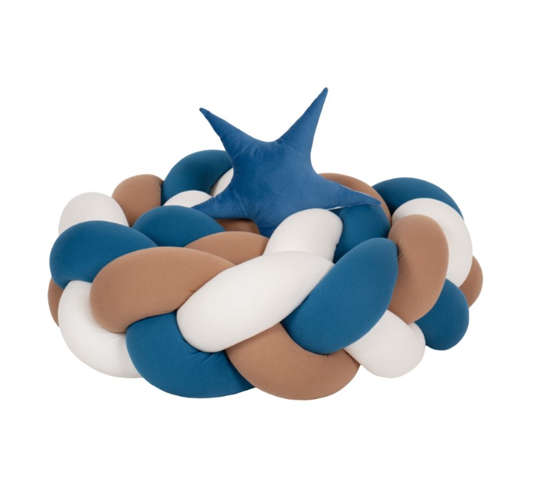 Protection tressée lit bébé blanc bleu marron