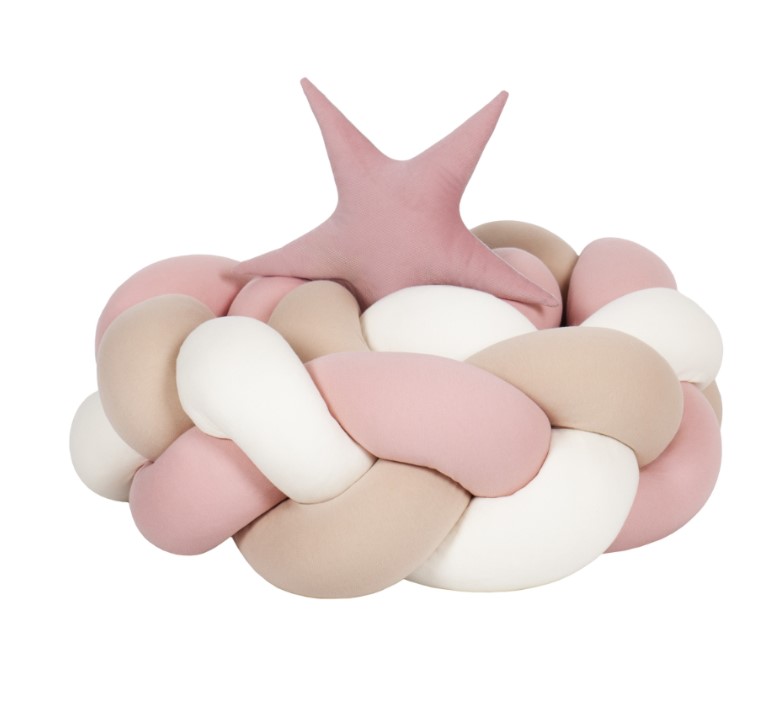 Protection tressée lit bébé blanc rose cappuccino