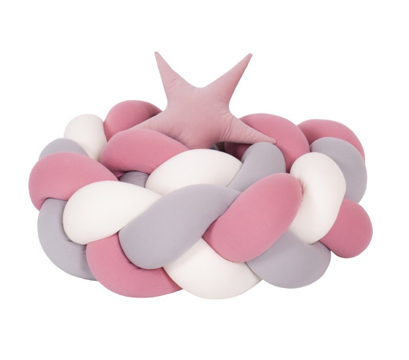 Protection tressée lit bébé blanc rose gris