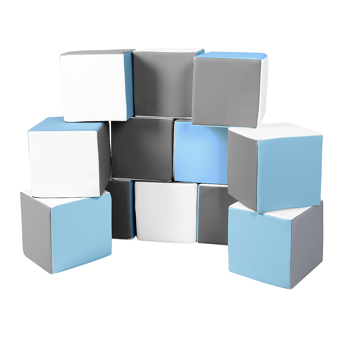 Lot cubes XXL mousse 12 pcs blanc, bleu clair, gris