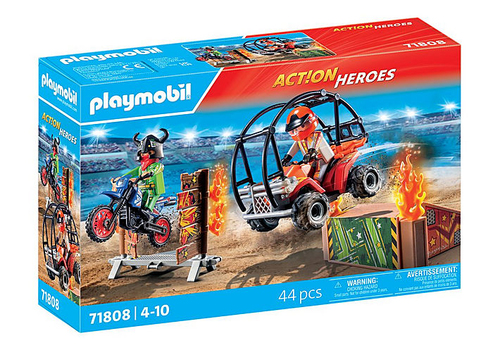71808 - Duo de cascadeurs avec quad, moto et tre
