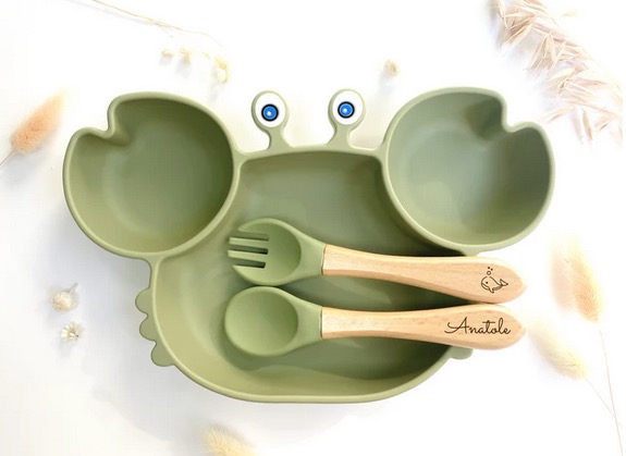 Set repas et couverts en forme de crabe pour Enfant - Olive