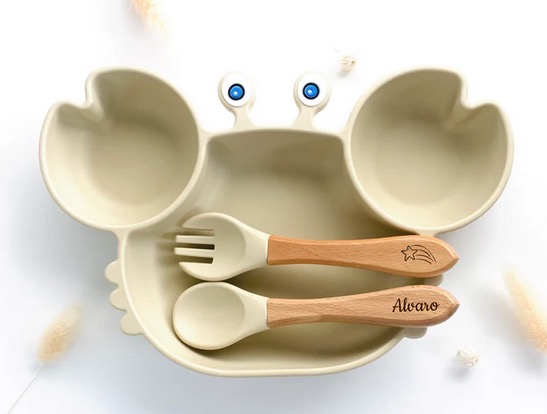 Set repas et couvert Crabe pour Enfant - Beige