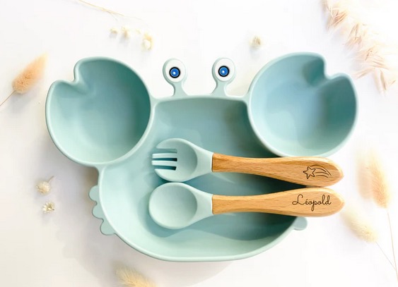 Set repas et couvert en forme de crabe pour Enfant (Bleu Ciel)
